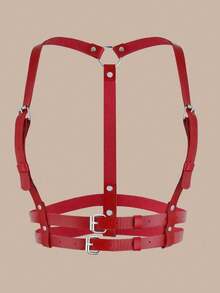 1pc Women's Punk Style Backless Harness Fashion Body Chain Leather Waist Belt, Stylish & Sexy - Red - View 3
