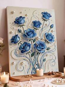 1pc DIY Blue Rose Pearl Painting, 5D Handmade Diamond Painting Set, Frameless Art Embroidery Cross Stitch Diamond Painting, DIY Art Craft Wall Decoration Painting, Special Pearl Diamond Design To Make The Picture More Vivid And Three-Dimensional - Cartoon - View 9