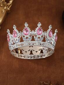 1件/多色全圆巴洛克合金新娘皇冠，适用于王子、女王、蛋糕装饰、婚礼、派对、生日、摄影、宴会和鲜花装饰。全圆合金皇冠，巴洛克风格头饰，镶嵌心形水钻，适合青少年、公主风生日皇冠、国王皇冠。采用锌合金材质，饰有多色水晶。 - 彩色 - 查看 18