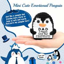 1pc Handmade Crochet Penguin Birthday Gift For Dad, Interesting "I Love You" Mini Gift For Father And Stepfather - Multicolor - View 3