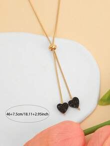 1 Pair Minimalist Elegant Heart Pendant Necklace, Delicate Tassel Clavicle Chain Necklace, Vacation Jewelry - Black - View 4