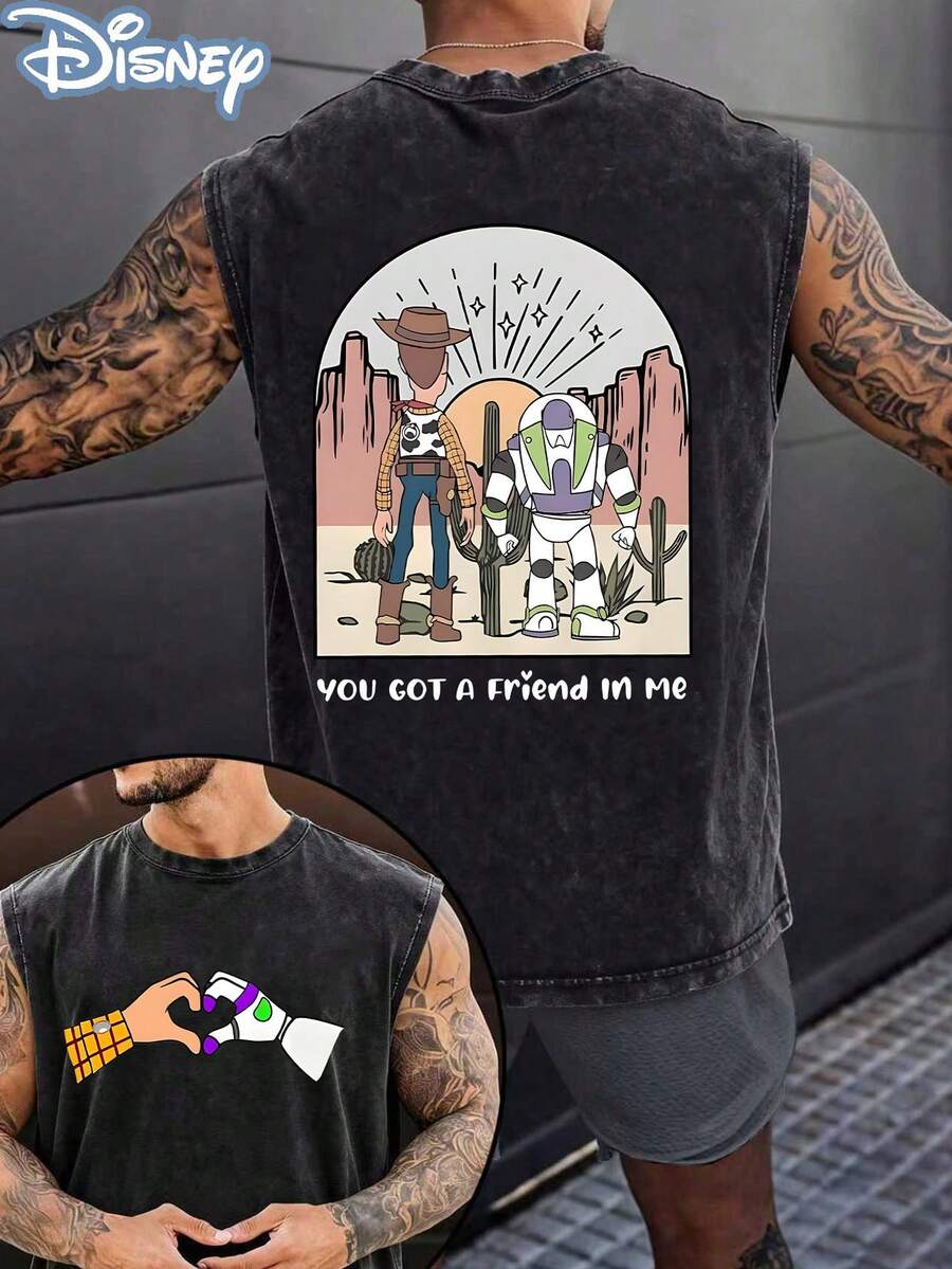 Disney Official Licensed Toy Story You Got A Friend In Me Double-Sided Graphic 100 Percent Cotton Vintage Washed 230g Tank Top Unisex - màu đen - Xem 1