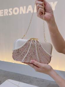 Women's Fashionable Sequined Pearl Evening Bag, Wedding Party Clutch For Socialites - Champagne - View 5