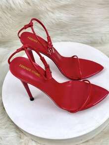 12cm Metal Super Thin Stiletto Heel Strap Sandals, Sexy & Fashionable Plus Size, European And American Style,Spring Summer Outfits - Red - View 6