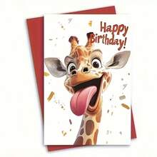 Giraffe Birthday Card With Envelope - Playful Animal Designs With "Happy Birthday!" & "Thank You" Messages, Universal Birthday Greeting For Family, Son, Daughter, Girlfriend, Classmate, All Occasions, Special And Lovely Design - Multicolor - View 5