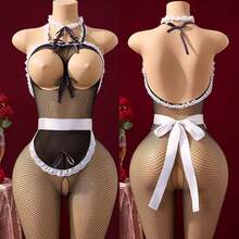 Adult Crotchless Uniform Lingerie Sets Cosplay Bodysuit Maid Costume Expose Chest And Body Stockings With Apron - 14 - 查看 2