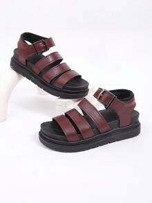 Sandal thể thao ngoài trời mùa hè dành cho nữ, đế dày, kiểu dáng thoải mái, đa năng, có khóa kim loại, màu đỏ rượu vang và xanh dương. - Màu Đỏ Sâu - Xem 6
