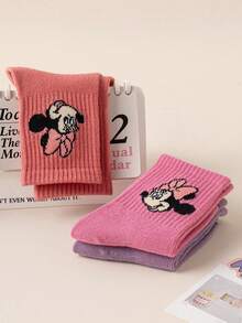 Disney 3/6 Pairs Mouse Kids Crew Socks, Cute Cartoon Pink Purple Spring Summer Mid-Calf Socks For Girls - Multicolor - View 8