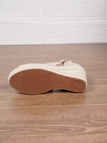 Women's Wedge & Platform Slip-On Espadrille Shoes, Black Round Toe Vacation Beach Woven Strap Sandals, Vacation Rope Sole Elastic Band Paired With Women's Shoes - Apricot - View 6