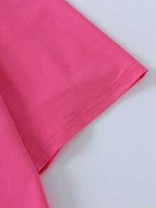 Kaos oblong kasual berwarna merah mawar ini dirancang khusus untuk anak-anak yang lebih besar. Kaos ini menampilkan pola cetak huruf kartun yang kreatif, sangat cocok untuk dikenakan oleh anak perempuan dan anak-anak yang lebih besar. - Hot Pink - View 8