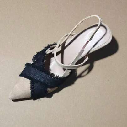 2026新款尖头毛边牛仔拼接凉鞋，独特设计细高跟露跟高跟鞋，通勤百搭高跟鞋