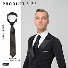 1条男士高档黑色PU皮领带，适合搭配衬衫和西装，也是一份很棒的礼物。 - 黑色 - 查看 2