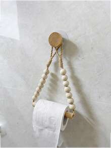 1pc Beaded Wooden Stick Roll Paper Holder Wooden Sticks Beaded Paper Towel Rack Storage Rack Homestay Decoration Nordic Wood Style Towel Rack - Multicolor - View 2