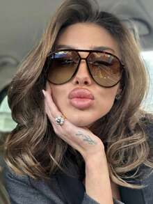 1pc Fashion Double-Bridge Large Frame Fashion Glasses, Versatile Retro Style Glasses For Women, Back To School - Leopard Print Frame - View 4