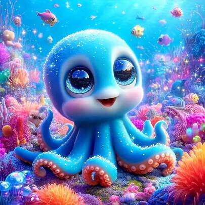 1pc New 5D DIY Diamond Painting Kit - Colorful Octopus Underwater, Round Acrylic Cross Stitch Mosaic Art, Perfect Home Decor Gift & Office Supplies