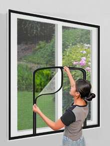 This U-Shaped No-Drill Anti-Mosquito Screen Is Washable, With High Transparency And Dense Mesh. It Can Be Used In The Bedroom And Living Room To Prevent Mosquitoes Without Feeling Stuffy. The U-Shaped Anti-Mosquito Screen Is No-Drill And Washable, A Home Essential For The Bedroom, Balcony, And Various Window Frames. - Black - View 1