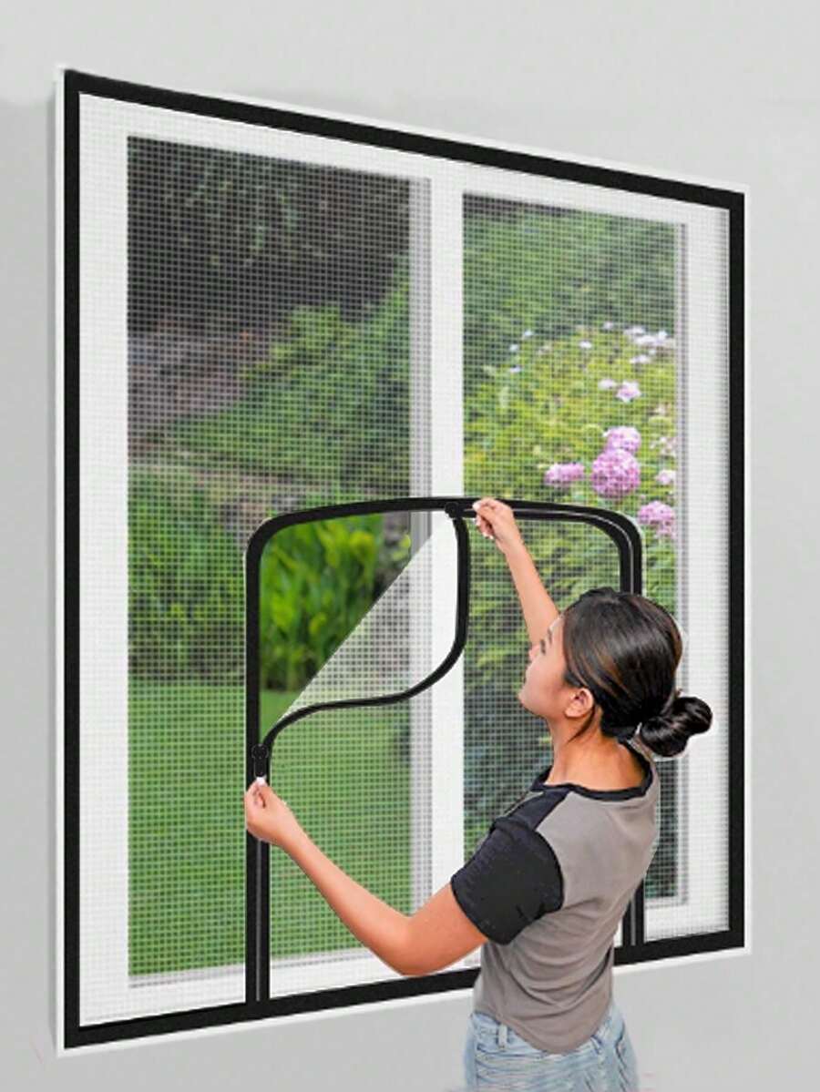 This U-Shaped No-Drill Anti-Mosquito Screen Is Washable, With High Transparency And Dense Mesh. It Can Be Used In The Bedroom And Living Room To Prevent Mosquitoes Without Feeling Stuffy. The U-Shaped Anti-Mosquito Screen Is No-Drill And Washable, A Home Essential For The Bedroom, Balcony, And Various Window Frames. - Black - View 1