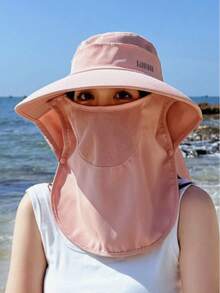 1 pieza Nuevo sombrero de chal con máscara facial, sombrero de sol de ala ancha anti-UV para mujer, sombrero de cubo versátil para cola de caballo - A - Ver 2