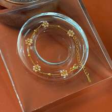 1pc Fashionable Delicate Twisted Faux Pearl Stainless Steel Bracelet, Handmade Woven Faux Crystal Flower Bead Chain, Suitable For Women's Daily And Party Wear - Beaded Flower Bracelet - View 15