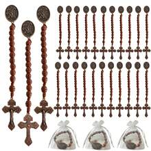 3串/10串/25串圣阿尔让奇口袋念珠，木质十字架，配欧根纱袋，手工念珠项链，天主教基督徒祈祷复活节礼物 - 彩色的 - 查看 9