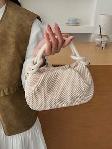 2026新款复古褶皱仿编织纹理女士手提包，时尚云朵形PU皮革托特包，适合日常使用、通勤、斜挎手机包，简约新月形包 - 彩色 - 查看 11