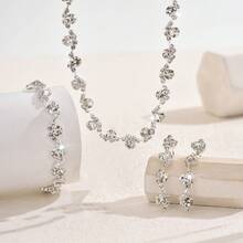Elegante conjunto de joyería nupcial minimalista, incluye collar, aretes, pulsera y anillo - accesorio versátil y clásico para uso diario, fiesta, evento, verano, joyería, festival, accesorios - conjunto de joyas - Ver 3