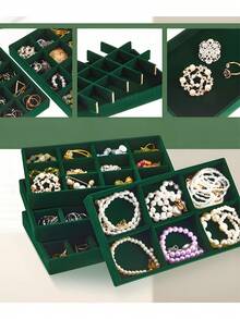 8pcs/Set Jewelry Display Tray, Jewelry Box, Cosmetic Organizer, Multi-Function Accessory Storage & Display Box, Stackable Jewelry Organizer Tray, Desktop Jewelry Storage Display Box, Suitable For Earrings, Necklaces, Rings, Bracelets, Pendants, Lipsticks, Pearls, Brooches, Elegant And Convenient Bedroom Accessories - Beige - View 10