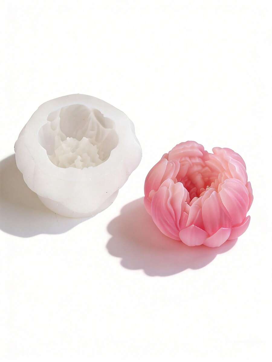 手工3D立体优雅单瓣牡丹花苞硅胶模具，适用于制作香薰蜡烛、肥皂、石膏、水晶树脂、环氧树脂、花卉设计礼品、石膏工艺品，经久耐用的装饰模具 - 白色矽膠模具 - 查看 1