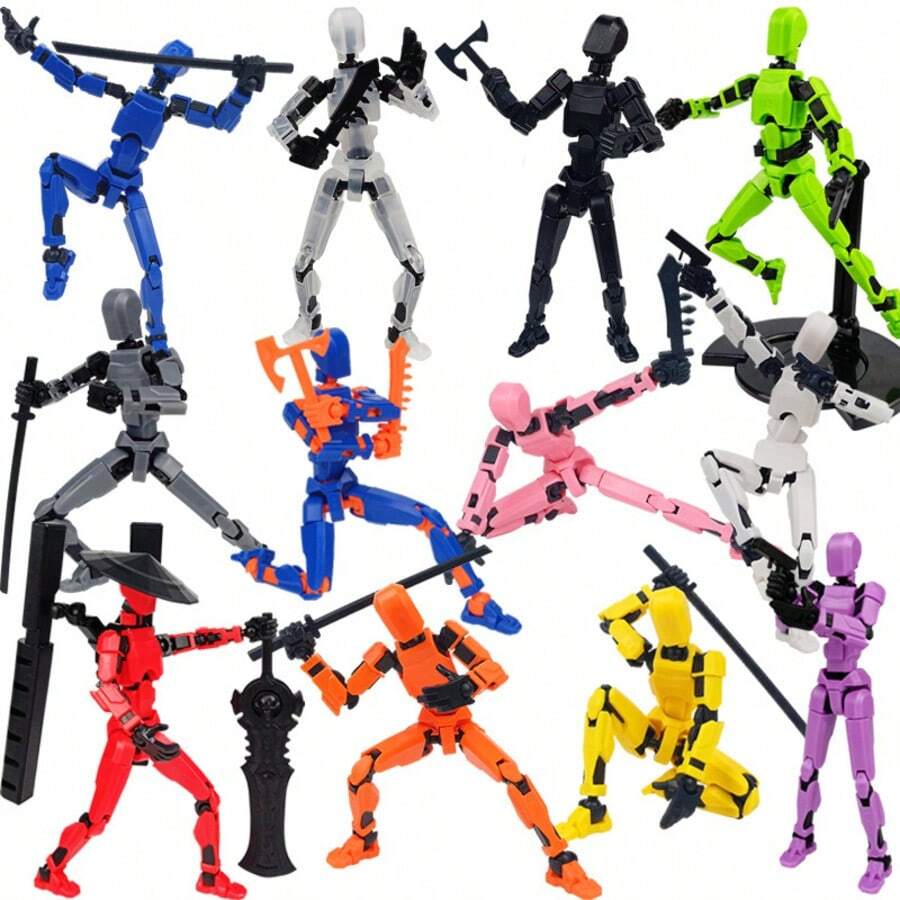 Conjunto de 6 figuras de ação articuladas por caixa, cores aleatórias.