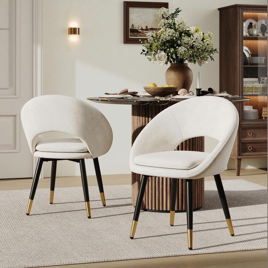 Dining Chairs - Beige + Velvet + 2 - View 1