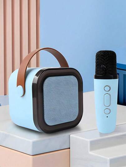 1 pieza Máquina de karaoke mini con 2 micrófonos inalámbricos, juego de altavoz con luz RGB inalámbrica portátil, máquina de karaoke para el hogar, micrófono de karaoke portátil con altavoz para reuniones familiares, cumpleaños, dormitorio, regreso a la escuela, actividades escolares, interacciones en el aula, regalo para compañeros de clase, estudiantes, clase de música, suministros para fiestas