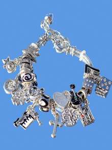 1 pieza Pulsera con dijes de guitarra y piano de festival de música, pulsera gótica con cruz y serpiente de remolino oscuro, pulsera punk con dados y estrella, pulsera con cruz y ojo del diablo - Plateado - Ver 12