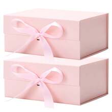 Caja de regalo de 9.5" X 7.1" X 4.3" con tapa, cinta y cierre magnético, adecuada para el Día de la Madre, dama de honor, cumpleaños, embalaje de regalo premium - rosa - Ver 14