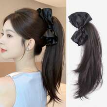 Bowknot Hair Claw Clip, Fluffy Curly Ponytail Hair Extension, Elegant Hair Accessory - Multicolor - View 2