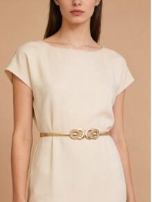 1条女士水钻装饰时尚细腰带 - 金色 - 查看 5