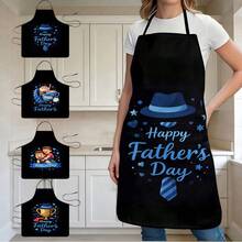 1pc Father's Day Apron With "Happy Father's Day" Text And Blue Hat & Tie Pattern Design, Suitable Gift For Dad Men Cooking, Baking, Grilling - A - View 1