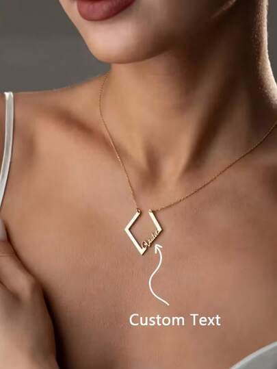 Personalized Name/Text Ring Pendant Necklace - Customized Wedding Souvenir, Stainless Steel Interlocking Ring Pendant With Engraved Name, Wife's Wedding Gift, Valentine's Day Gift, Casual Wear Ring Chain (Ring Not Included)