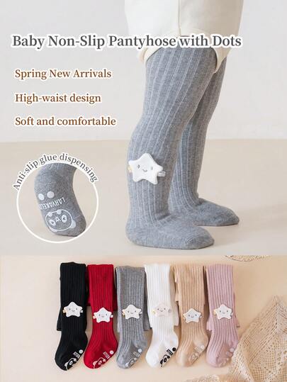 Wrenababy 1/2/3pcs Baby Bear Dot Grip Footed Tights, Infant Star Doll Slim Solid Color Leggings, Children Spring Autumn INS Style Stirrup Pants, Knitted Non-Slip Floor Socks, Princess Style Versatile