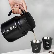 3pcs Stainless Steel Arabic Coffee Pot Set, No Battery Required Non-Electric Vacuum Insulated Coffee Pot Set With 2 Double-Wall Cups - 33.81oz/1000ml Vacuum Thermal Coffee Pot With 2 Double-Layer Cups, Heat & Cold Resistant, Traditional Gift Suitable For Home, Office, Hospitality - Black - View 5