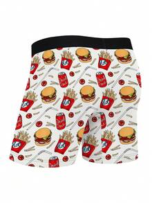 1pc Men's Funny Hamburger Cola Fries Print Mid-Waist Elastic Casual Boxer Briefs - White - View 2