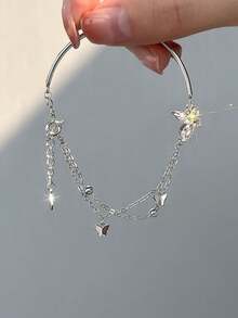 1件S925纯银精致甜美个性化小众高端蝴蝶双层手链，适合女士日常佩戴 - 銀色 - 查看 5