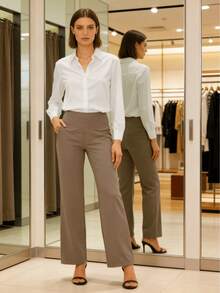 Women's High-Waisted Wide Leg Pants With Pockets - Soft Stretchy Knit Trousers For Yoga, Lounge & Daily Wear | Available In Black, Gray & Khaki | Perfect For Summer Outfits, Spring Outfits & Vacation Outfits Women Love - 1pc 卡其色 - 查看 10