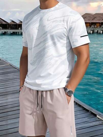 Bộ áo thun ngắn tay mỏng nhẹ mùa hè dành cho nam, kiểu dáng thể thao năng động, nhanh khô, thích hợp mặc đôi.