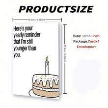 1pc Funny "I'm Still Younger Than You" Birthday Greeting Card With Red Envelope, Birthday Cake Illustration, Perfect Birthday Card For Siblings, Friends & Family - View 3