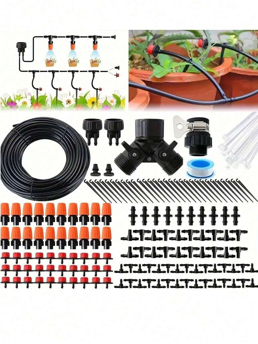 Garden Plant Irrigation Sprinkler System, Automatic Irrigation Equipment Set, Equipped With Adjustable Sprinkler Drip Irrigation Device, Includes 1/4-Inch Drip Irrigation Kit, Suitable For Gardens, Greenhouses, And Lawns.