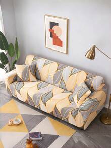 1pc Geometric Pattern Stretch Sofa Cover, Suitable For All Seasons, Sofa Protection And Home Decor - Orange - View 11