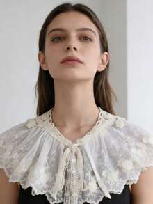 1 Pc Lace Lace Small Shawl Fake Collar, Women's Cape White Multifunctional Sun Protection With Skirt Bow Tie Tie Collar - Apricot - View 2