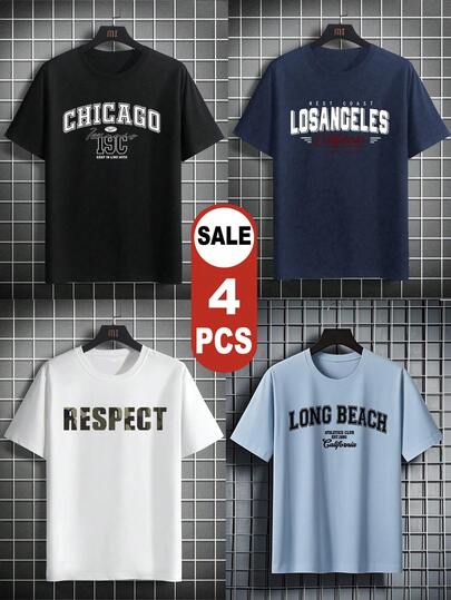 4pcs/Set 2025 Men's Summer Short Sleeve T-Shirts, Includes Multiple Colors & Designs, Easy To Match, Ideal Daily Wear