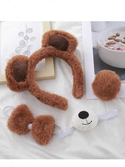 4pcs Cute Plush Bear Ear Headbands, SPA Makeup Washing Face Headbands, Fluffy Cartoon Animal Headbands, Soft Turban Hair Accessories, Suitable For Women And Girls, Hair Bands