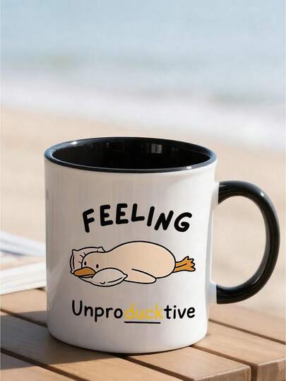 1 Pc 11 Oz Feeling Unproductive Duck Mug, Funny Coworker Coffee Mug, Novelty Office Work Gift, Lazy Duck Pun Cup, Gift For Procrastinators, For Hot & Cold Tea, Coffee, Breakfast Milk. Funny Drinkware For Office, Home Decor, Birthday, Christmas And More.